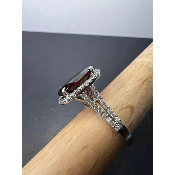 Garnet and zircon sterling silver cathedral halo ring size 9 - Picture 9 of 10